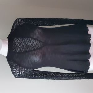 Intimately Free People Black Floral Stretch Lace Long Sleeve Blouse Sz XS